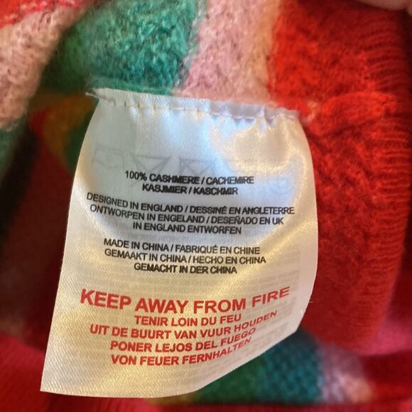 Jumper Cashmere Rainbow Bright Striped Kidcore Candyland knit Sweater Vest Med - Picture 7 of 7